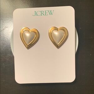 J. Crew Gold and Cream Heart Stud Earrings